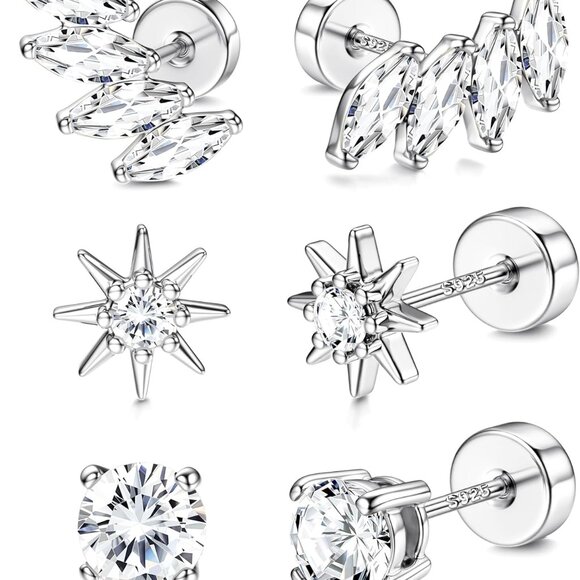 Silver Gold-Plated Hypoallergenic Stud Earrings for Men and Women with Cubic Zir - Picture 1 of 5